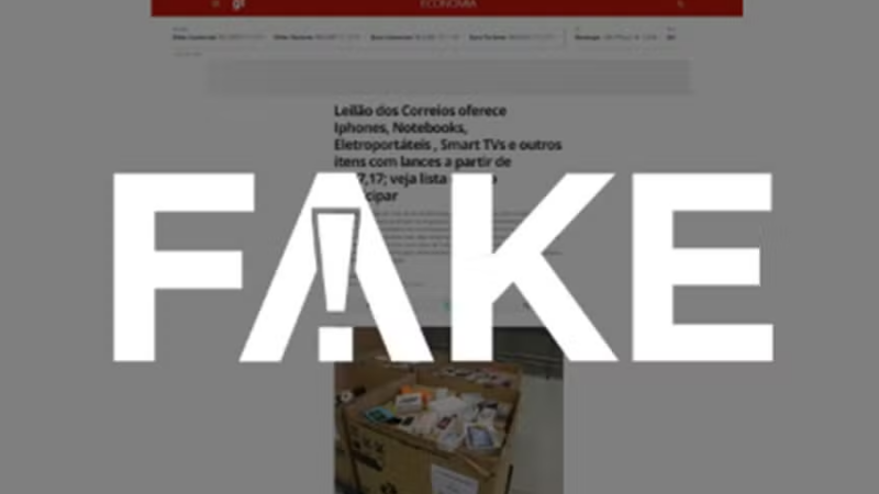 É #FAKE página que imita aparência g1 e cita leilão dos Correios com Iphone e outros itens com lances a partir de R$ 87,17